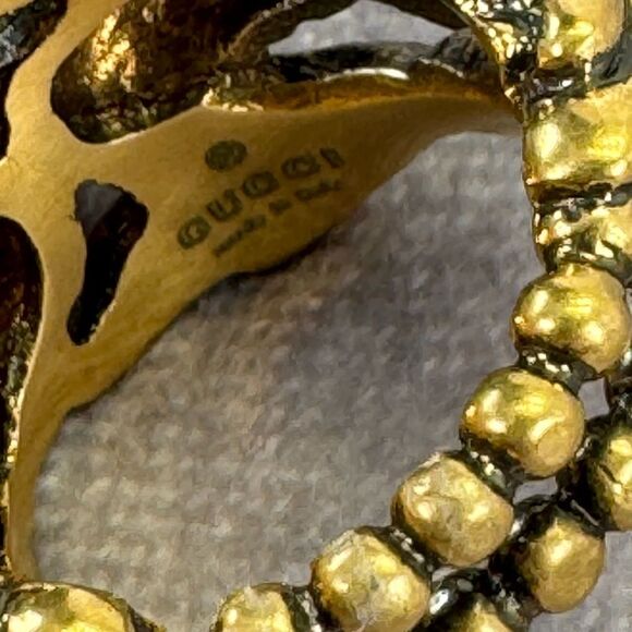 Gucci Rare Stone Dragon Gold Tone Medium Ring 8 - Picture 7 of 9